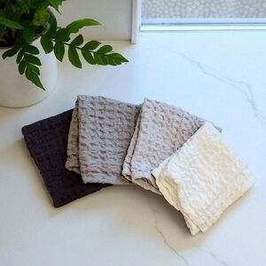 Set of 4 Anthropologie Tones of Gray Waffle Textured Napkins Dishcloths